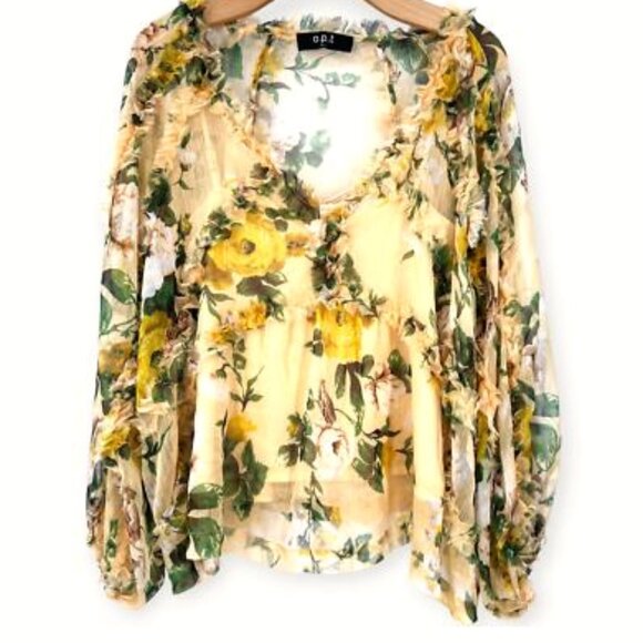 Anthropologie Tops - ANTHROPOLOGIE O.P.T. MS SIZE X-LARGE FLORAL PRINT RHEA SHEER CHIFFON BLOUSE